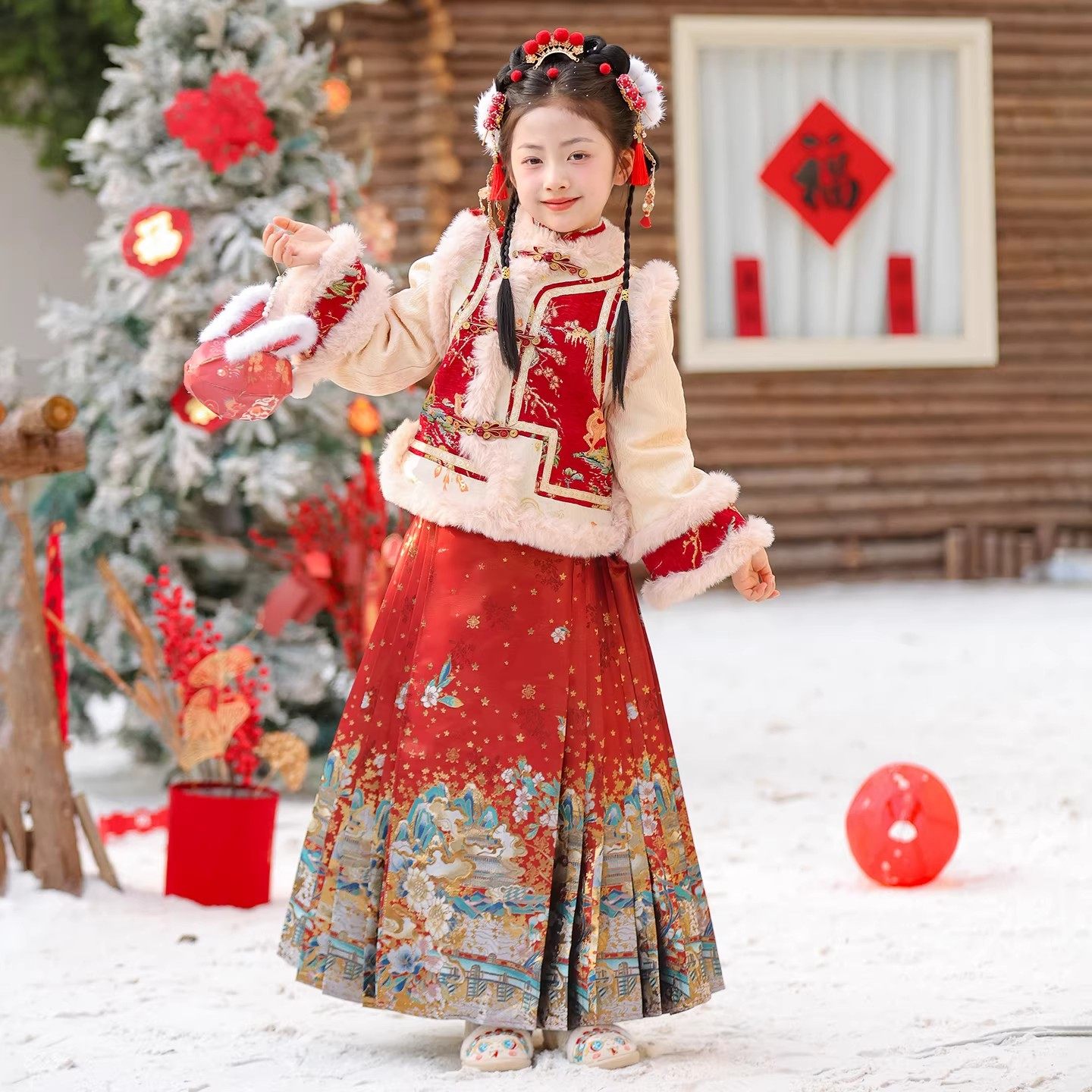 QKIKT拜年服女童唐装冬装宝宝过年马面裙儿童国风新年汉服喜庆衣,童装/婴儿装/亲子装,汉服,淘宝优惠券,粉丝福利购,淘宝优惠卷