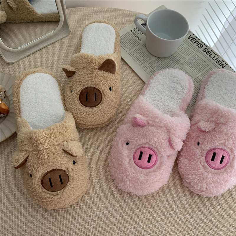 Real shot real price Cute Cotton Slippers winter Student Korean version ins girls heart home anti slip warm plush slippers