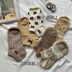 Korean summer single brown cute bear light mouth ins pure cotton student women's socks