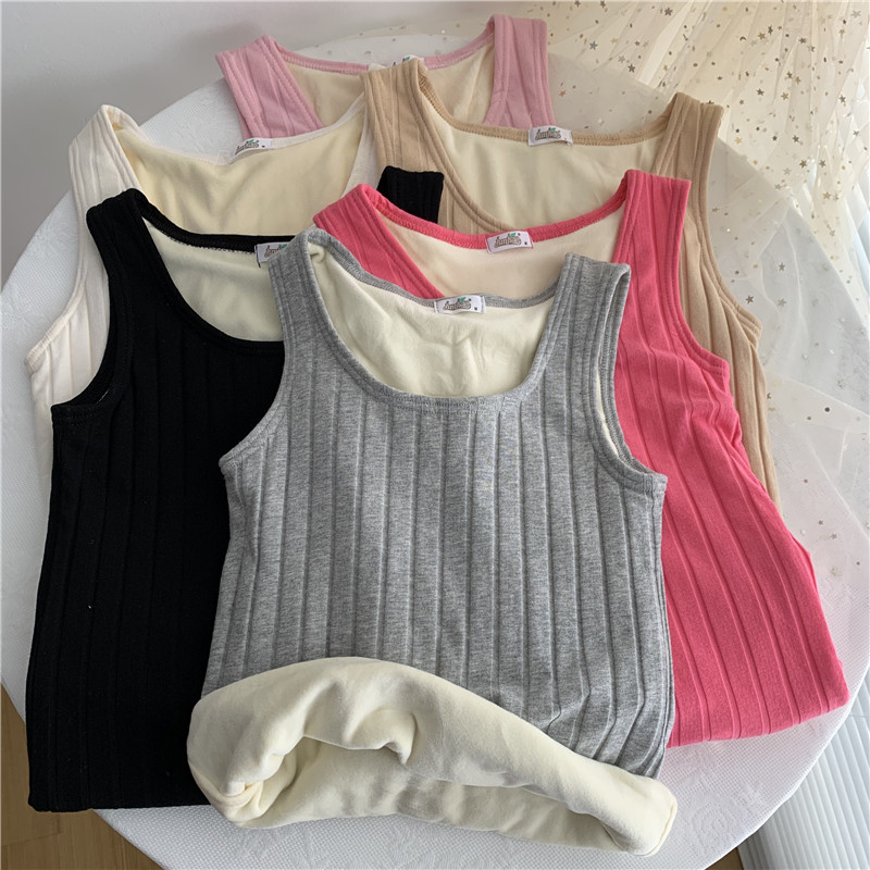 Real price Korean autumn and winter Keng strip super soft warm Plush thickened slim suspender vest