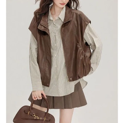美拉德皮衣马甲女款2025新款春秋外穿设计感复古无袖坎肩背心外套