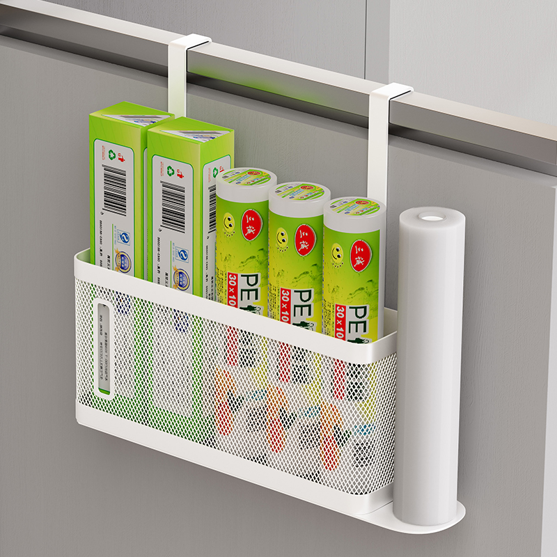 免打孔厨房柜门置物架极窄保鲜膜收纳篮架子垃圾袋柜门外门内侧外