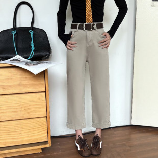 九分高腰宽松显瘦直筒裤 欧货奶茶灰咖加厚牛仔法棍裤 女2026春新款