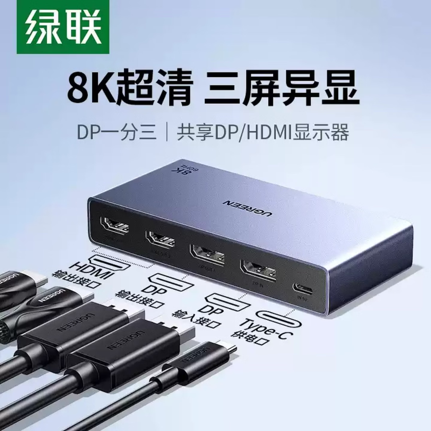 绿联DP1.48K60Hz/4K240Hz分器
