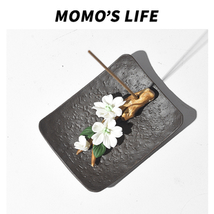 禅意香插瓦片线香底座手工捏花香插香盘香座茶道香薰复古香薰盘