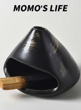 禅意陶瓷香炉扇形茶道香薰炉茶具配件圣木鼠尾草燃烧炉香薰炉摆件