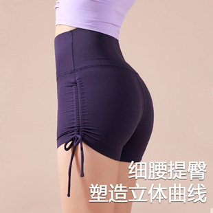 速干瑜伽短裤女抽绳高腰收腹运动三分裤女提臀健身跑步外穿训练裤