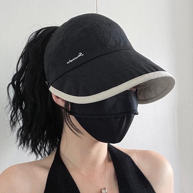 两面戴鸭舌渔夫帽子女夏款骑车防晒遮脸空顶扎马尾太阳帽防晒遮阳