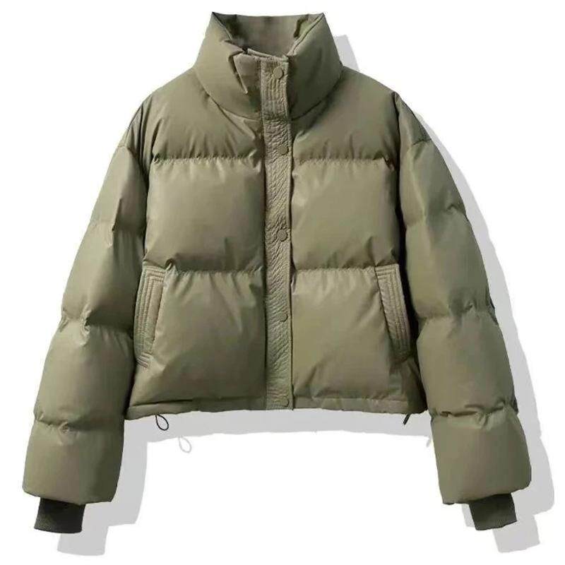 免洗PU皮棉服女短款冬装新款棉袄宽松立领加厚面包服韩版棉衣外套