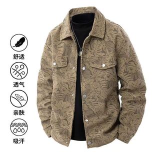 春秋款灯芯绒男士潮牌复古工装翻领夹克新款枫叶痞帅休闲潮流外套