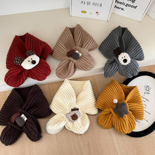 儿童可爱卡通围巾秋冬季 宝宝交叉围脖ins男女童幼儿保暖针织护颈