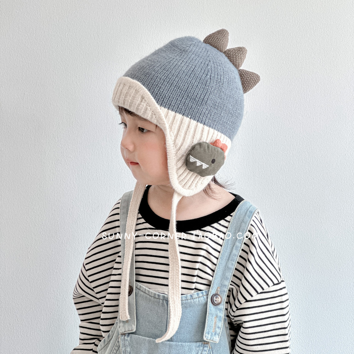 韩版儿童毛线帽子冬季宝宝可爱恐龙护耳帽女童防风男童保暖针织帽