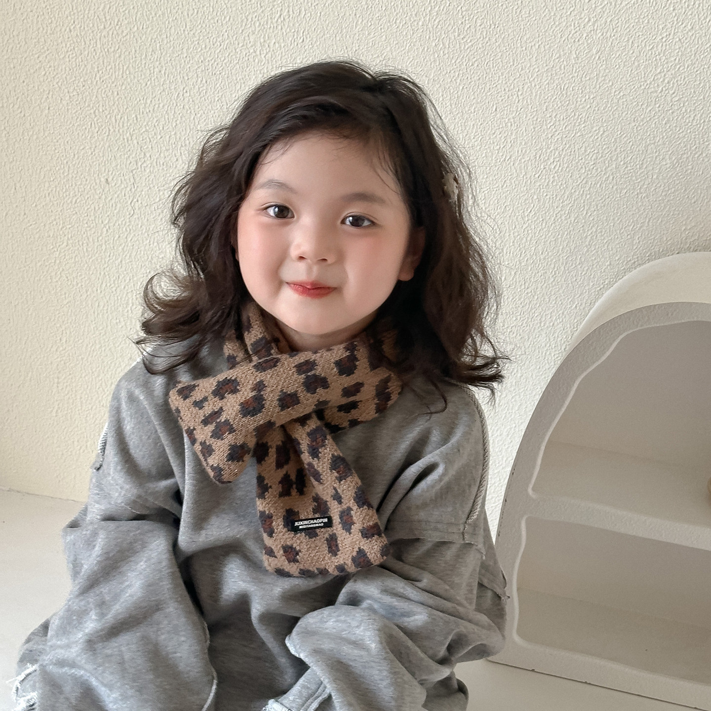 韩版儿童豹纹围巾秋冬针织围脖