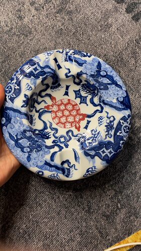 18cm景德镇手工绘陶瓷烟灰缸青花雪茄缸送礼高档家用狮狮如意时尚