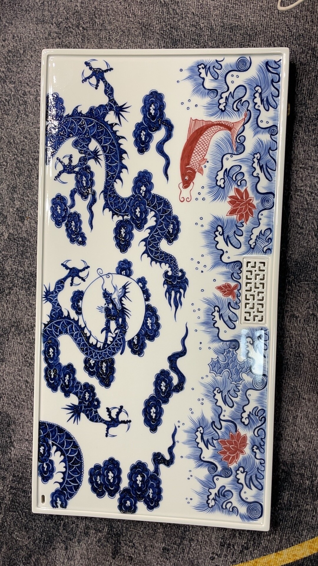 50*26干湿元釉下高温鱼化龙茶盘景德镇陶瓷茶盘排水式手绘仿元明