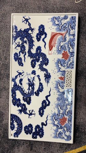 50*26干湿元釉下高温鱼化龙茶盘景德镇陶瓷茶盘排水式手绘仿元明
