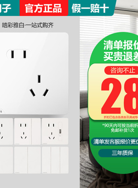 西门子开关插座面板皓彩雅白色86型家用插五孔USB一二三开双控16A