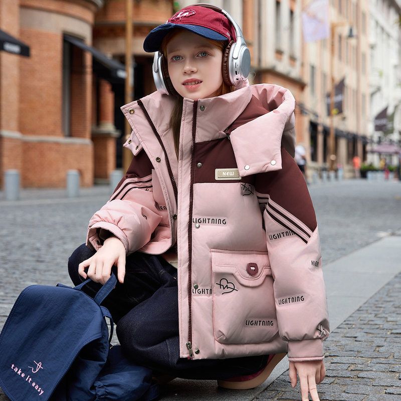 女童羽绒服中长款2025新款洋气女孩冬季中大童加厚保暖连帽外套潮
