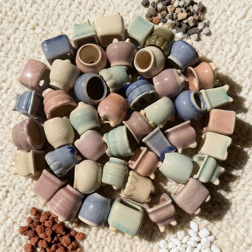 多肉花盆迷你卡拉米拇指盆创意个性桌面室内小号控根绿植装饰花器