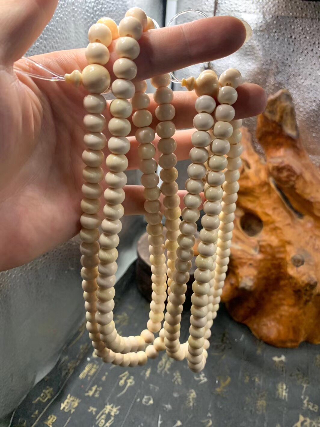猛犸象牙保真冰料苹果圆桶珠108颗念珠倒角手链手串项链吊坠包邮