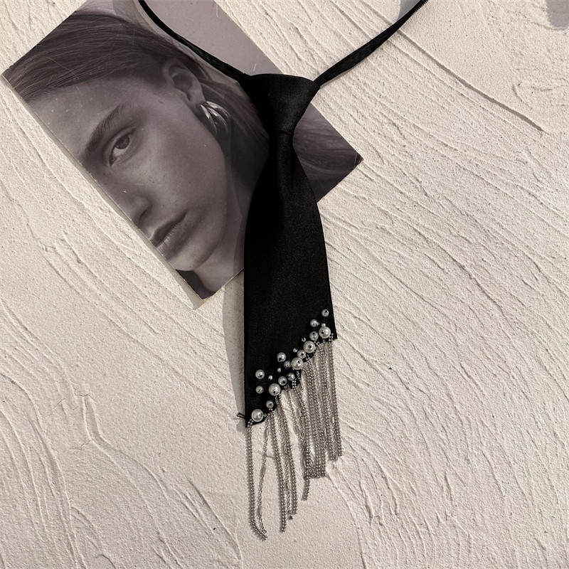 2023新款设计重工流苏领带女韩版珍珠懒人免打结配衬衫黑色领带潮,服饰配件/皮带/帽子/围巾,领带,淘宝优惠券,粉丝福利购,淘宝优惠卷