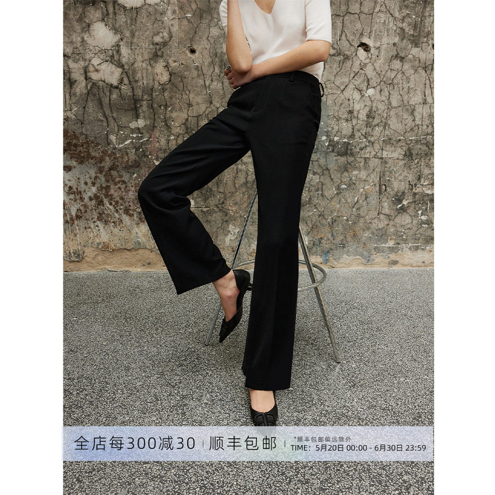 芝美日禾 日本帝人纱线西装裤女黑色直筒修身微弹显瘦垂坠感
