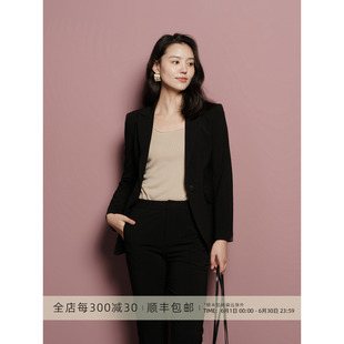 芝美日禾 抗皱免烫系列 极简黑色套西OL通勤精纺全羊毛西装外套女