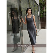 芝美日禾 CLEANFIT风极简通勤U领斜裁醋酸无袖 纯色背心连衣裙女