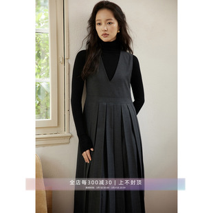 【断码清仓5折】百搭通勤百褶叠穿中长款深灰马甲连衣裙 芝美日禾
