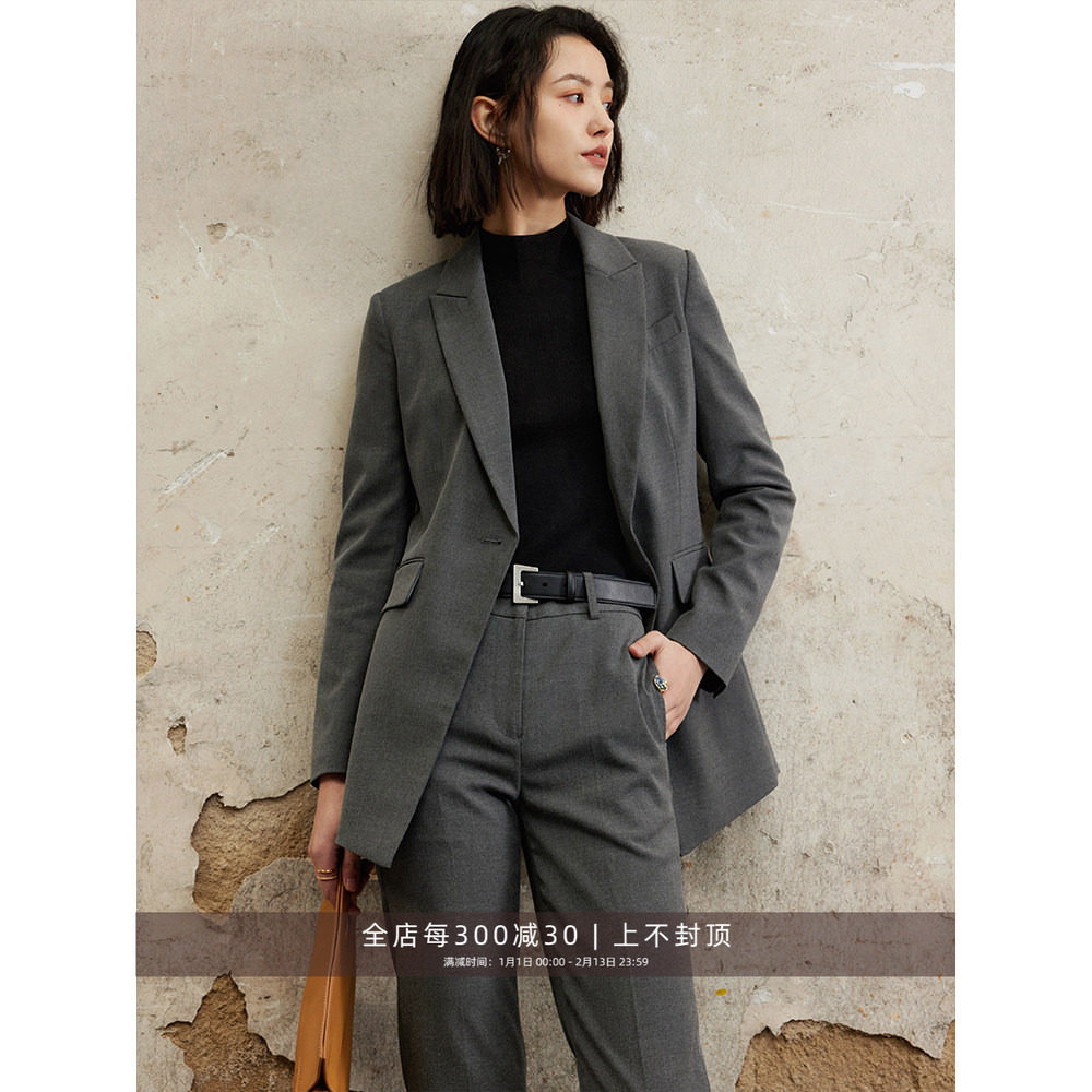 芝美日禾 深灰色职业西装套装女裤两件套抗皱通勤小个子修身正装,女装/女士精品,时尚套装,淘宝优惠券,粉丝福利购,淘宝优惠卷