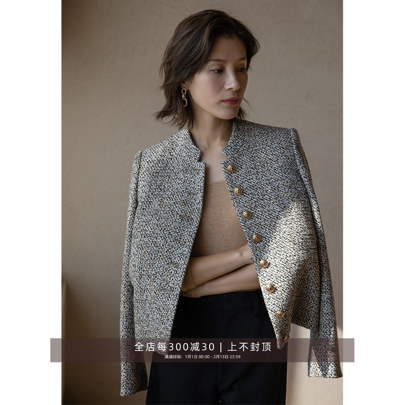 芝美日禾 现货 复古小香风粗花呢羊毛外套女立领短款气质小个子,女装/女士精品,短外套,淘宝优惠券,粉丝福利购,淘宝优惠卷