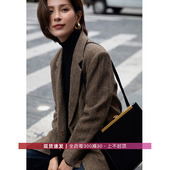 芝美日禾 外套女宽松职业休闲高级感复古英伦 人字纹羊毛呢厚西装