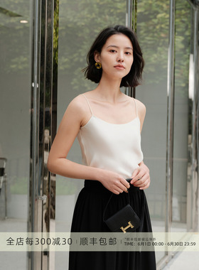 芝美日禾 极简立体斜裁黑色真丝吊带内搭外穿职业通勤无袖上衣女