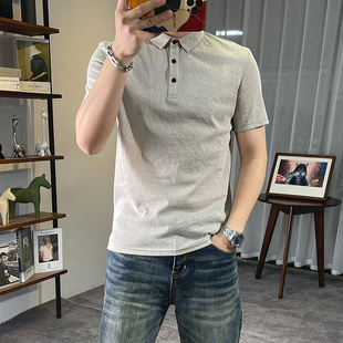 短袖 新款 冰丝麻POLO衫 T恤男夏季 轻薄t 翻领休闲男士 上衣潮流打底衫