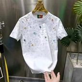 轻奢发泡满印短袖 体恤 t恤高档欧货圆领潮流半袖 男士 潮牌百搭个性