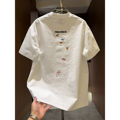 美式潮牌小蘑菇刺绣短袖T恤男