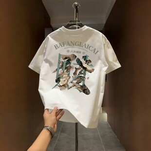 男士 时尚 纯棉短袖 体恤夏季 休闲t恤 潮牌百搭汉字印花半袖 国潮新款