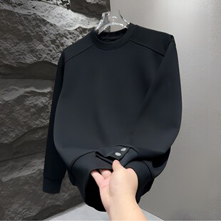 秋季纯色卫衣男士潮牌个性纽扣设计简约套头上衣时尚高端休闲长袖