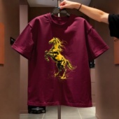 T恤男士 夏季 圆领纯棉战马印花夏季 潮牌印花短袖 百搭个性 打底上衣