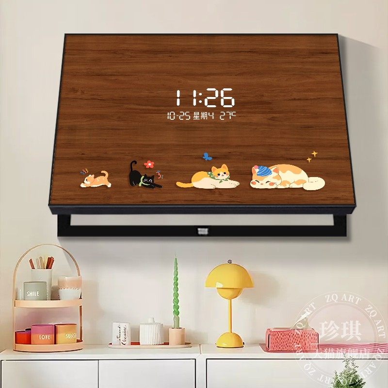 原木风卡通电表箱装饰画画电子时钟配电箱遮挡画画钟表挂钟饭厅免