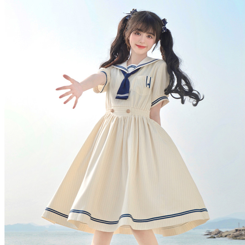 学院风jk制服复古盛夏服少女海军领连衣裙初中高学生水手服套装夏
