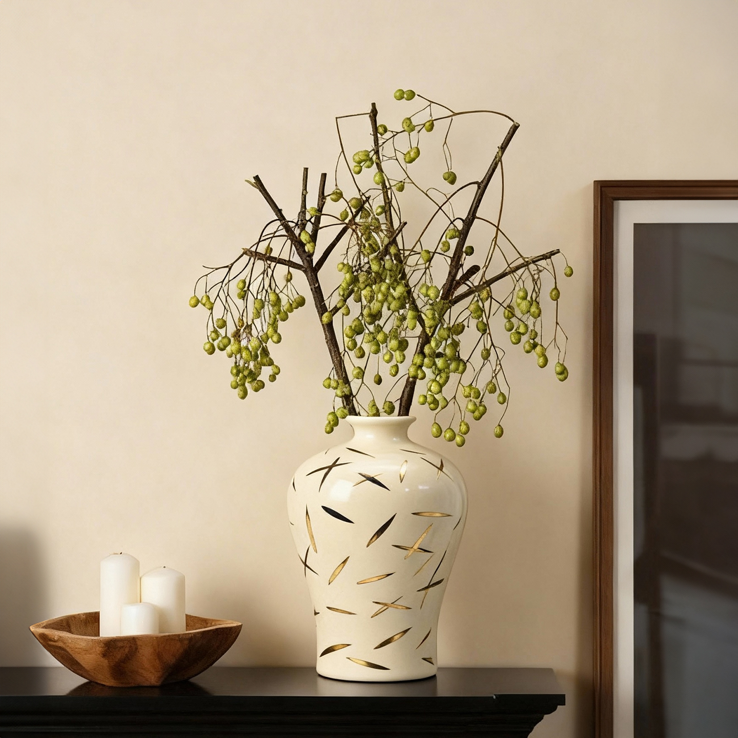 新中式陶瓷花瓶白色金边装饰