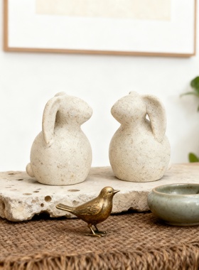 侘寂风兔子石材装饰摆件