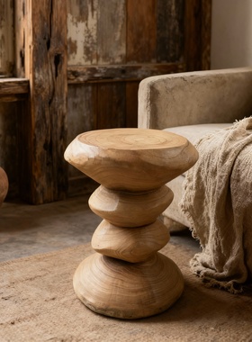 侘寂风天然木质不规则边桌小茶几