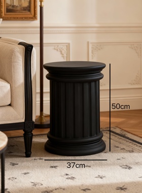 复古罗马柱造型黑色木质边几