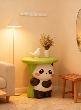 轻奢设计师熊猫造型边几摆件