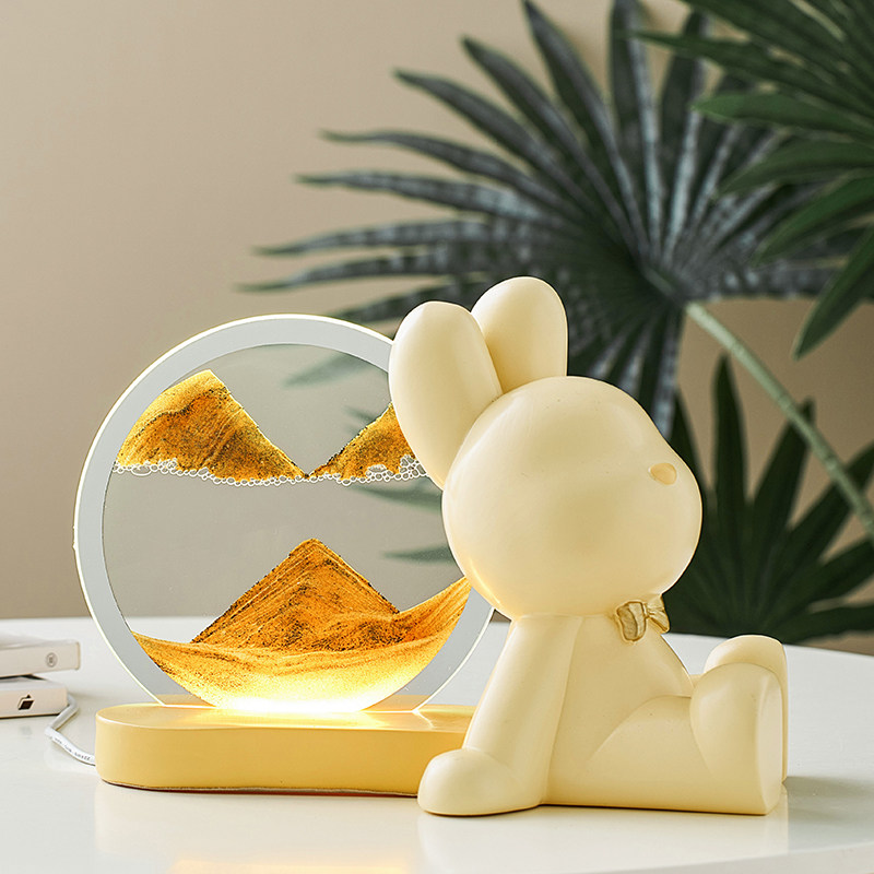 创意流沙画摆件可爱卡通兔子沙漏夜灯客厅办公桌面装饰品生日礼物
