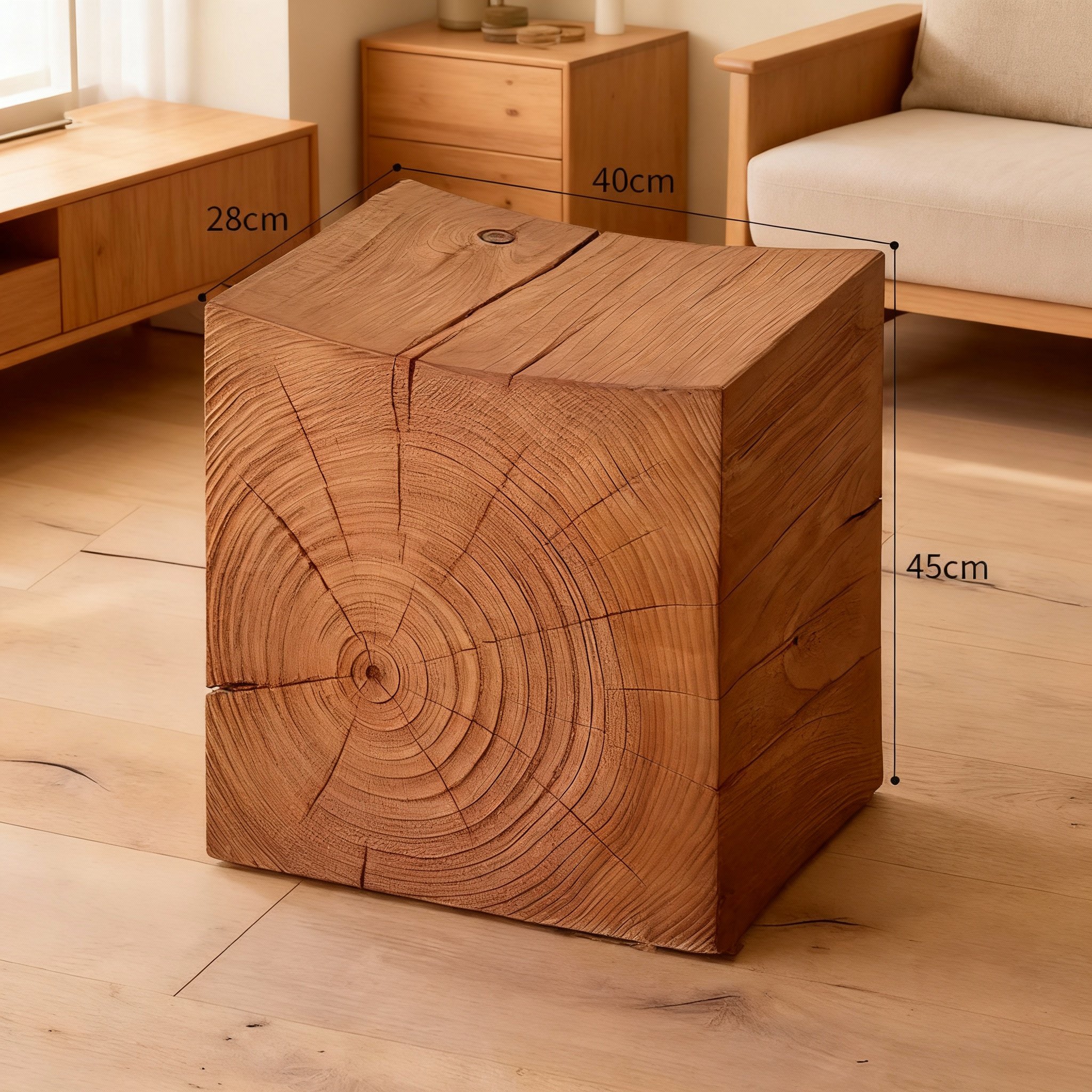 实木年轮纹理方形边桌原木色储物凳客厅茶几创意家具摆件,家居饰品,桌面摆件,淘宝优惠券,粉丝福利购,淘宝优惠卷