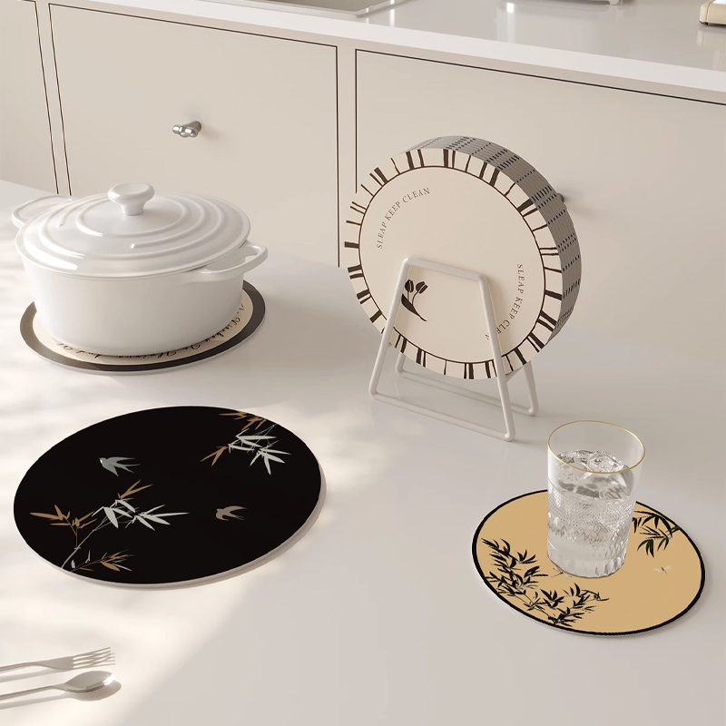 新中式古风科技皮圆形杯垫餐桌茶几桌面茶杯吸水垫碗盘餐垫沥水垫,居家布艺,餐垫,淘宝优惠券,粉丝福利购,淘宝优惠卷