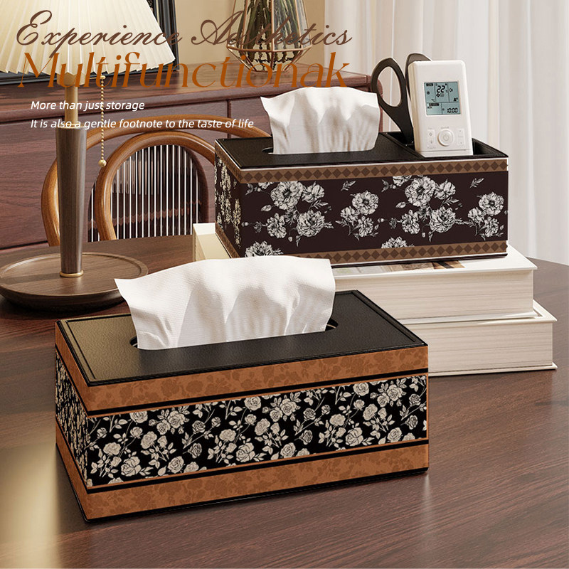 法式轻奢皮革纸巾盒复古客厅家用桌面茶几遥控器收纳盒2026新款,收纳整理,纸巾盒,淘宝优惠券,粉丝福利购,淘宝优惠卷